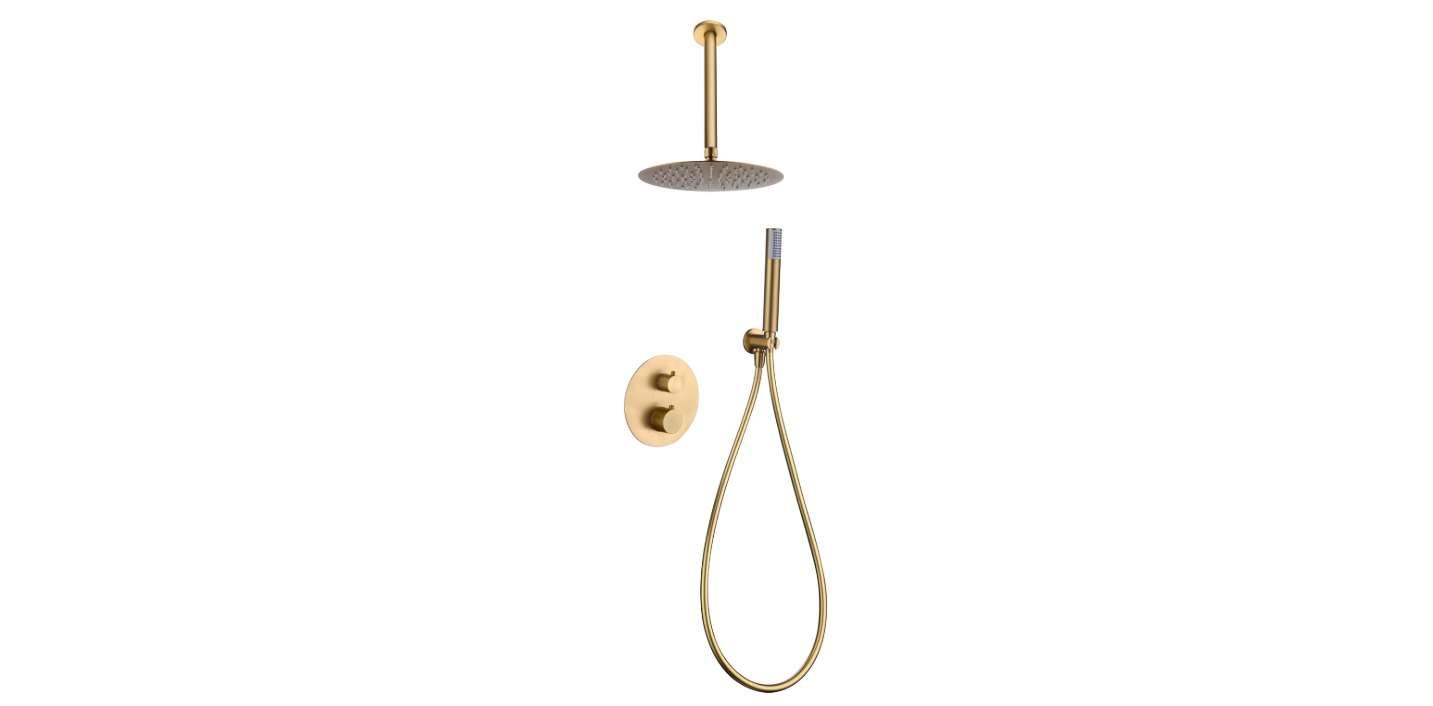Conjunto Ducha Empotrada Monomando Mice Brezzo - 2 Vías (mano Y Lluvia), Oro Mate, Grifería Baño Moderna