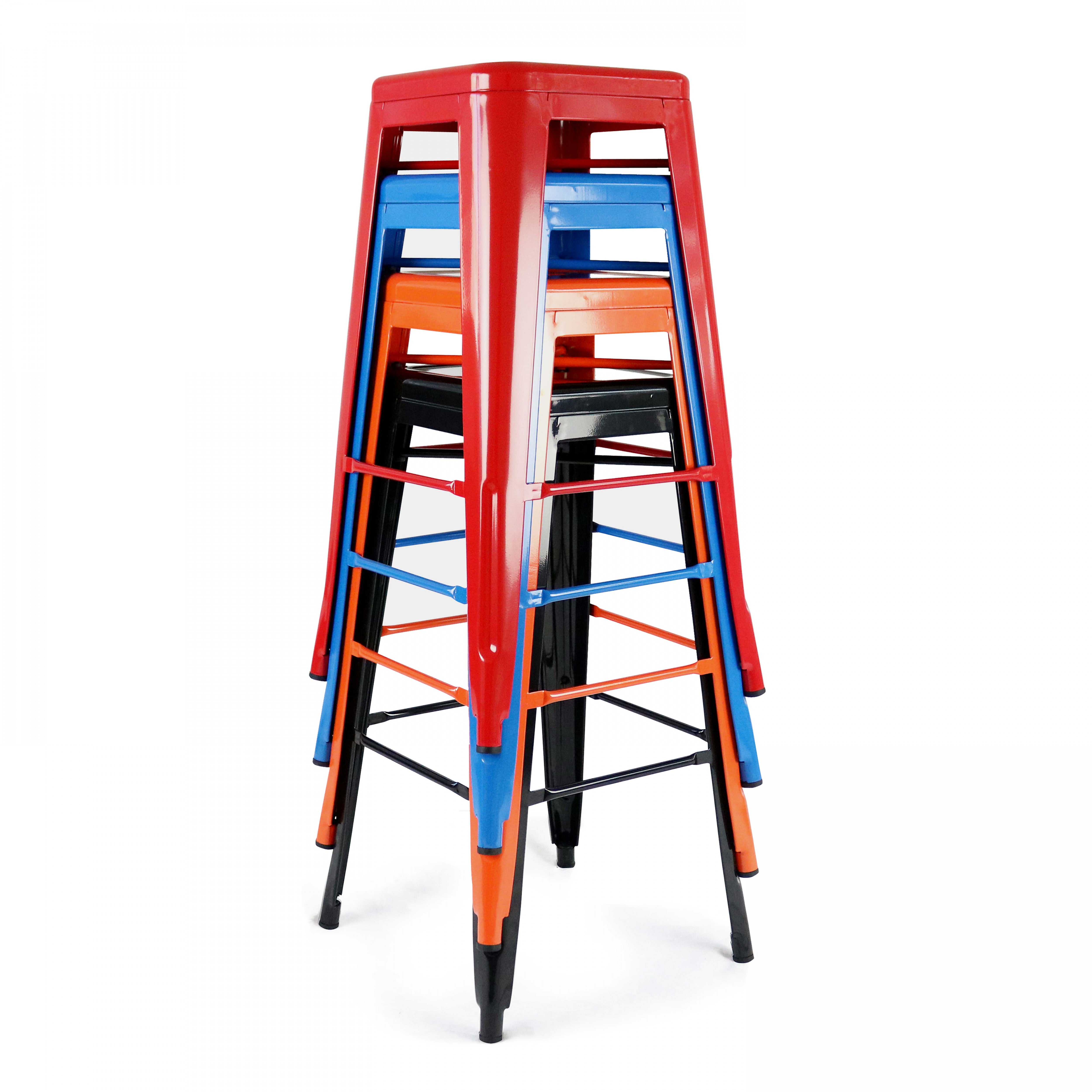 Lot de 4 tabourets de bar en acier bleu brillant - 4