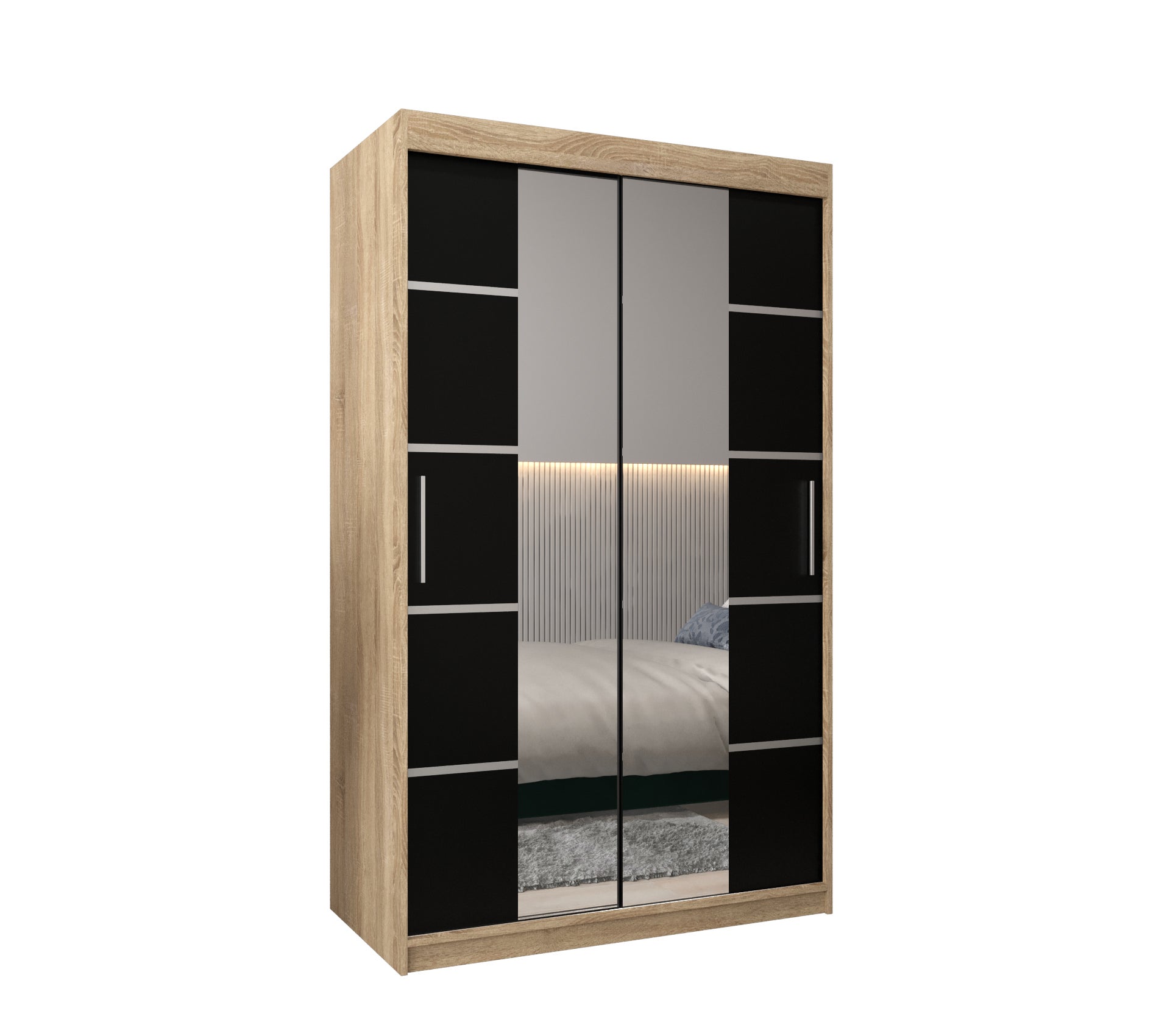 Szafa przesuwna garderoba Verona 4 120 x 62 x 200 cm Sonoma + Czarny - Abiks Meble