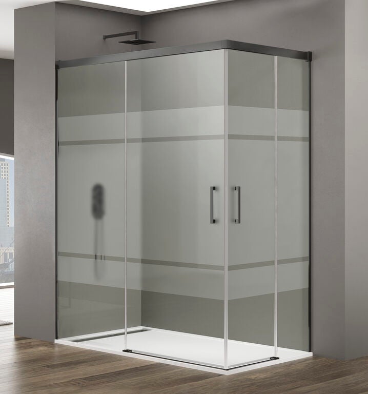 Paravan de colț BASIC cu deschidere la colț 80x80 cm (75-80/75-80) titan sticlă frost