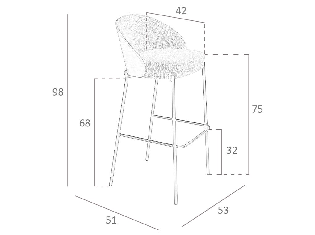 Taburete tela gris y nogal 53 x 51 x 98 cm - 5