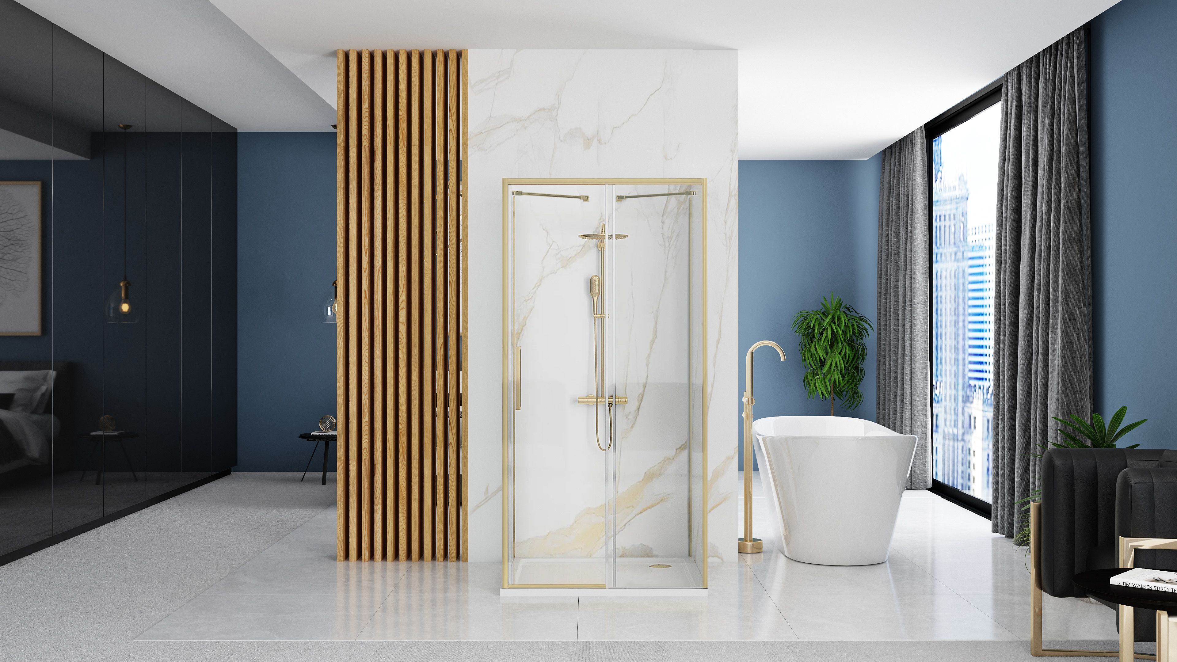 CABINA DOCCIA A PARETE REA RAPID SLIDE 150X100 BRUSH GOLD - 4