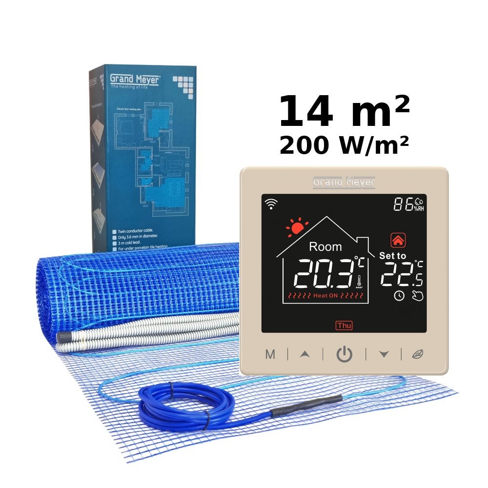 Zestaw do ogrzewania podłogowego 14 m², 200 W/m² + termostat SN-15 Wi-Fi programowalny
