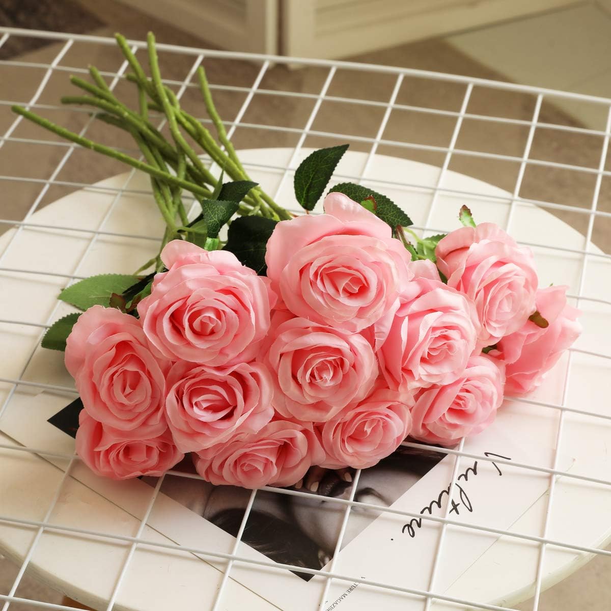 Urier Lot De 12 Roses Artificielles En Soie Avec Tiges Pour