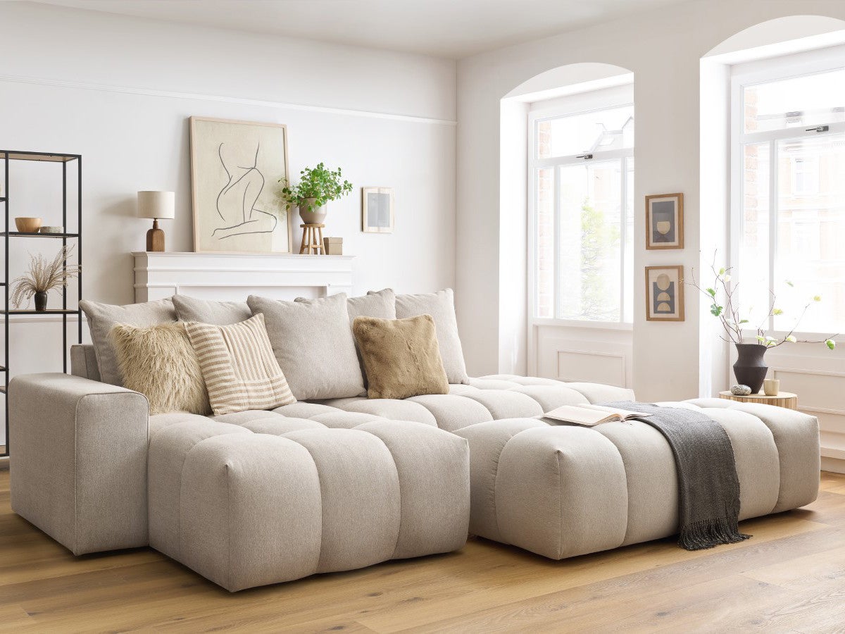 BOBOCHIC Canapé d'angle fixe MONT-BLANC tissu avec pouf Beige Angle ...