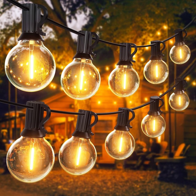 Zewnętrzna girlanda świetlna 30M, oświetlenie ogrodowe z 50+2 żarówkami LED G40 IP44 wodoodporna, odpowiednia na taras, wesele