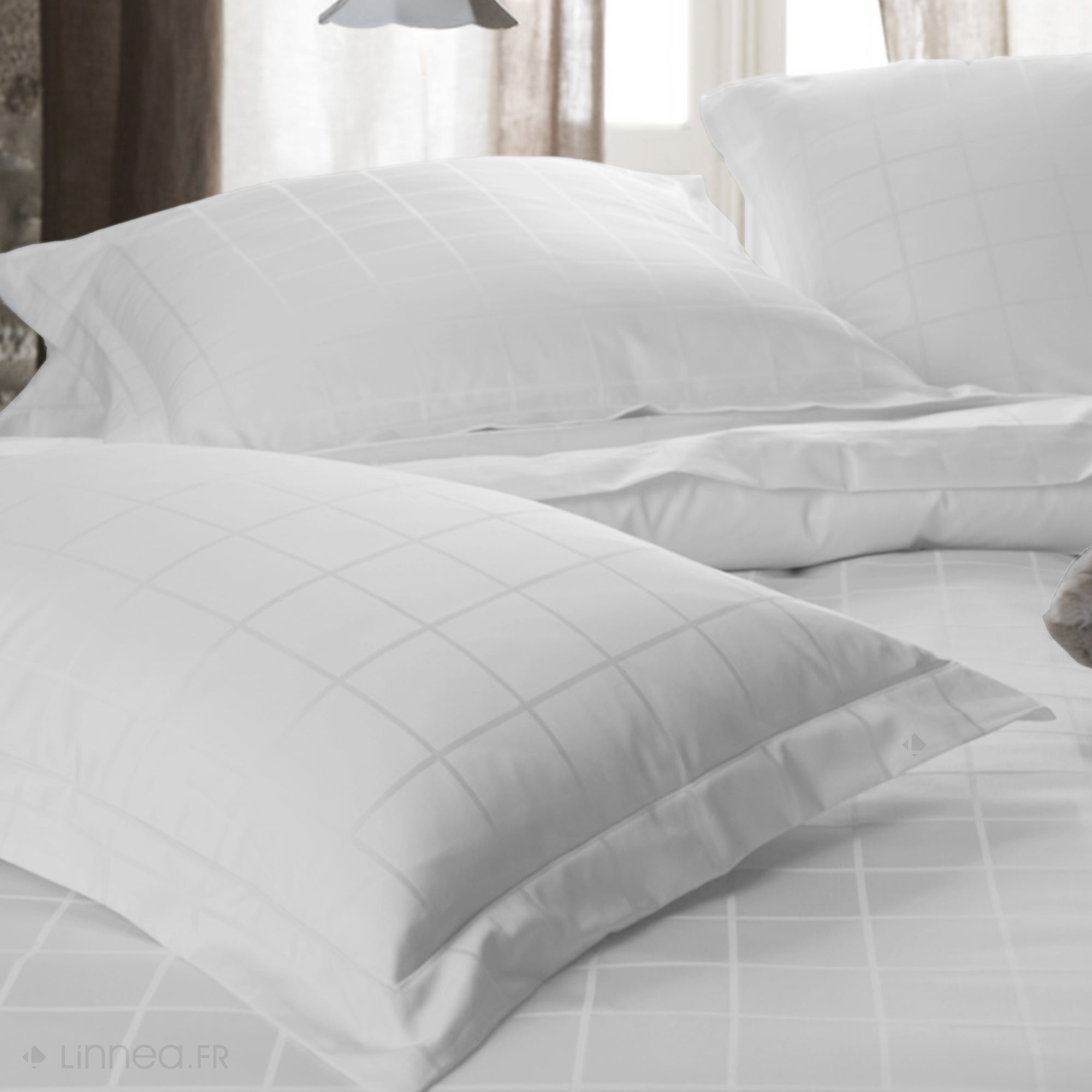 Drap plat 240x300 cm satin CONCERTO à rayures blanc Neige - 2