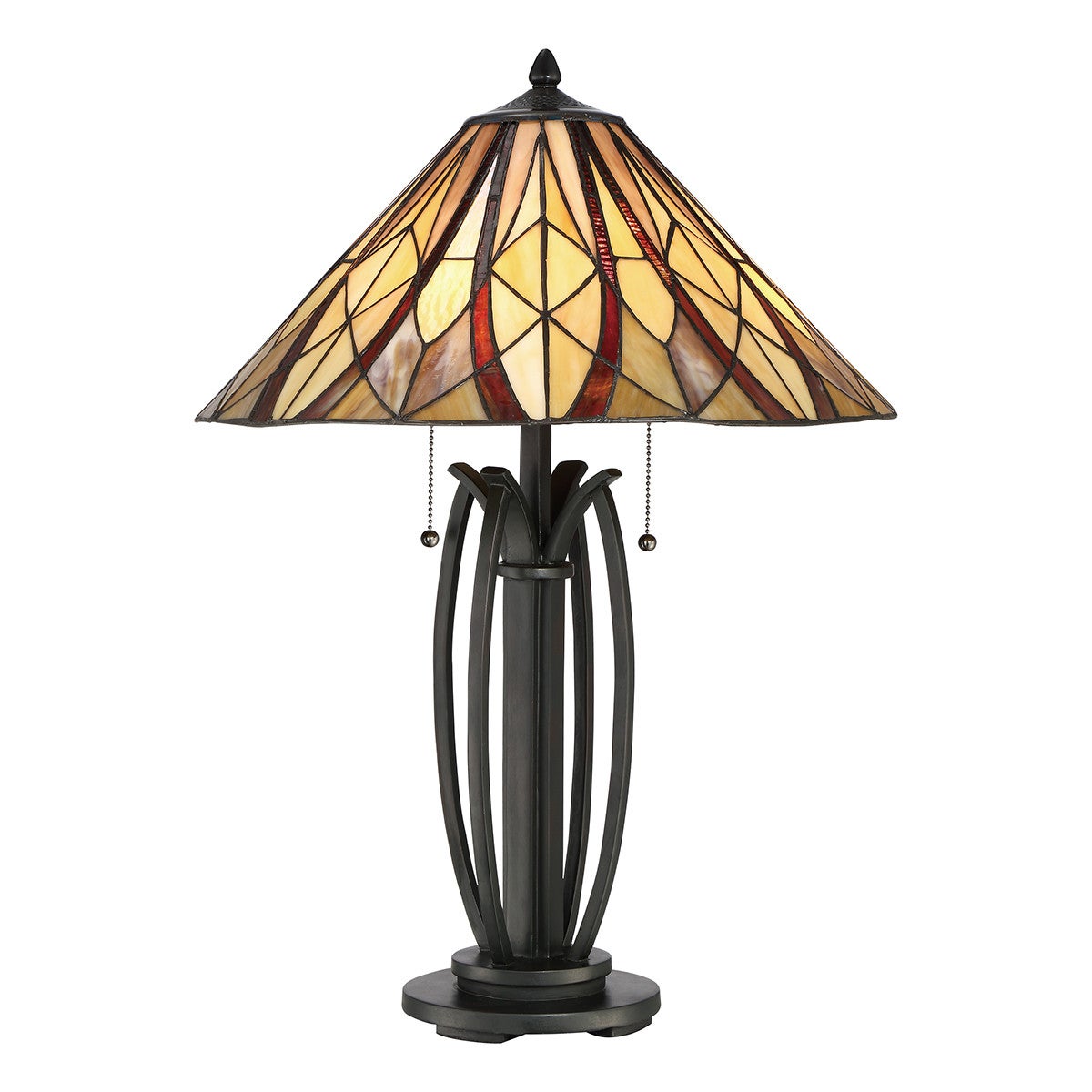 Lampa witrażowa stołowa vintage brązowa Victory E27 60W Quoizel