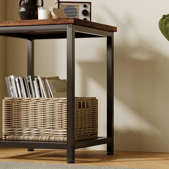 STOLIK KAWOWY KWADRATOWY POMOCNICZY BOCZNY Z PÓŁKĄ RETRO VINTAGE LOFT 55 CM - 4