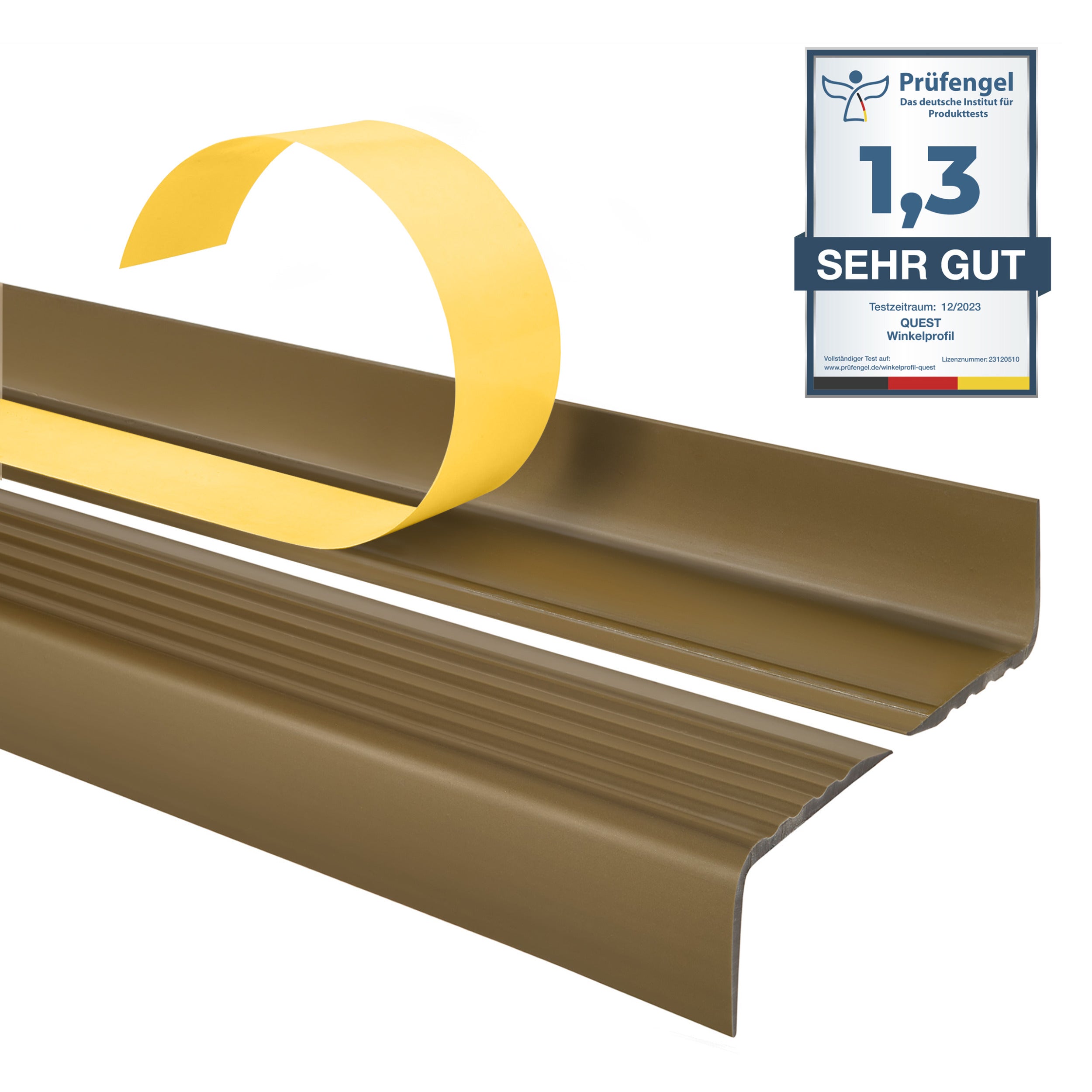 QUEST Profil schodowy PCV 25x40mm, 1.5m, samoprzylepny antypoślizgowy nosek schodowy, ND, laiton