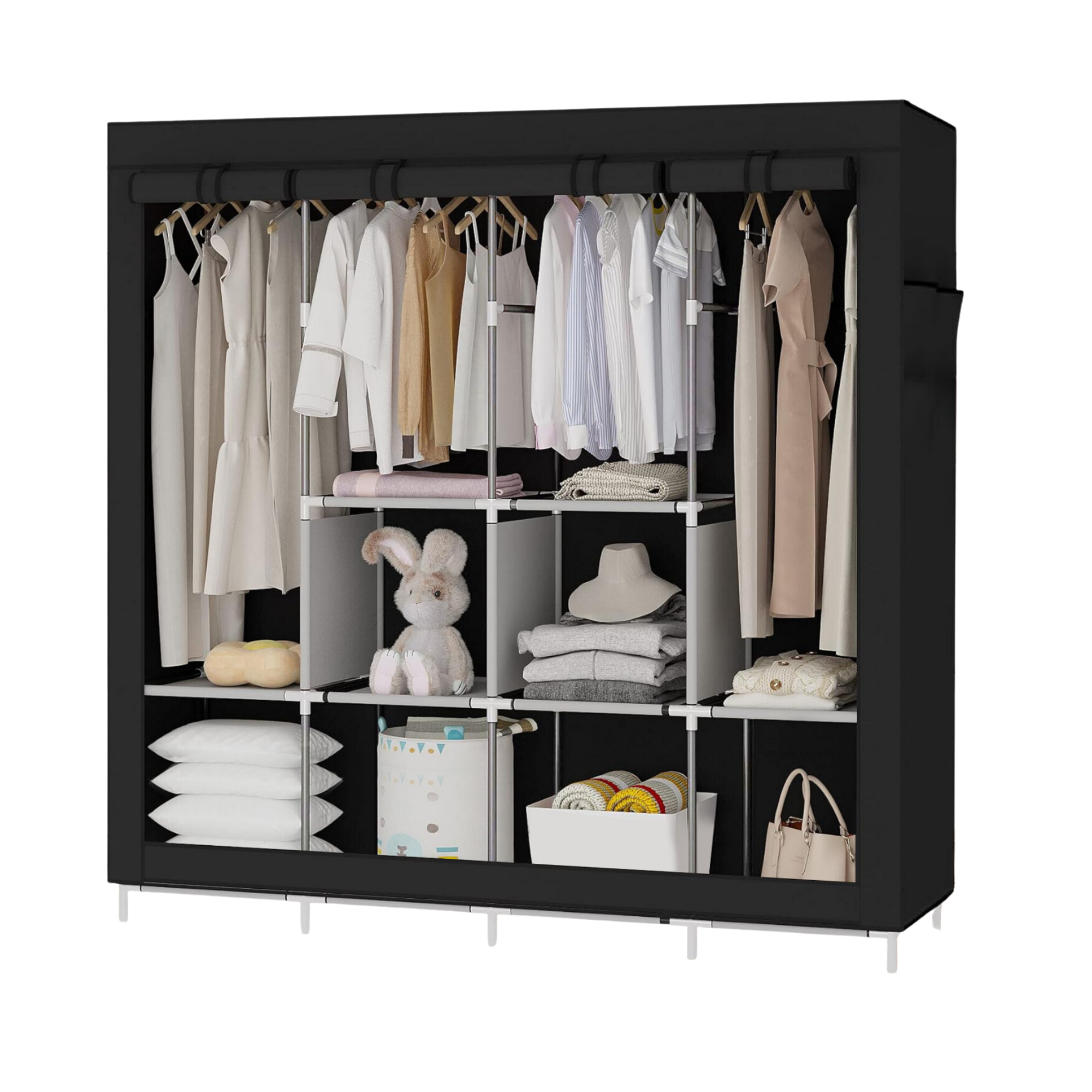 Armario Plegable De Tela No Tejida Con Estantes Y Barra Para Colgar – 167x45x170 Cm Para Dormitorio O Trastero