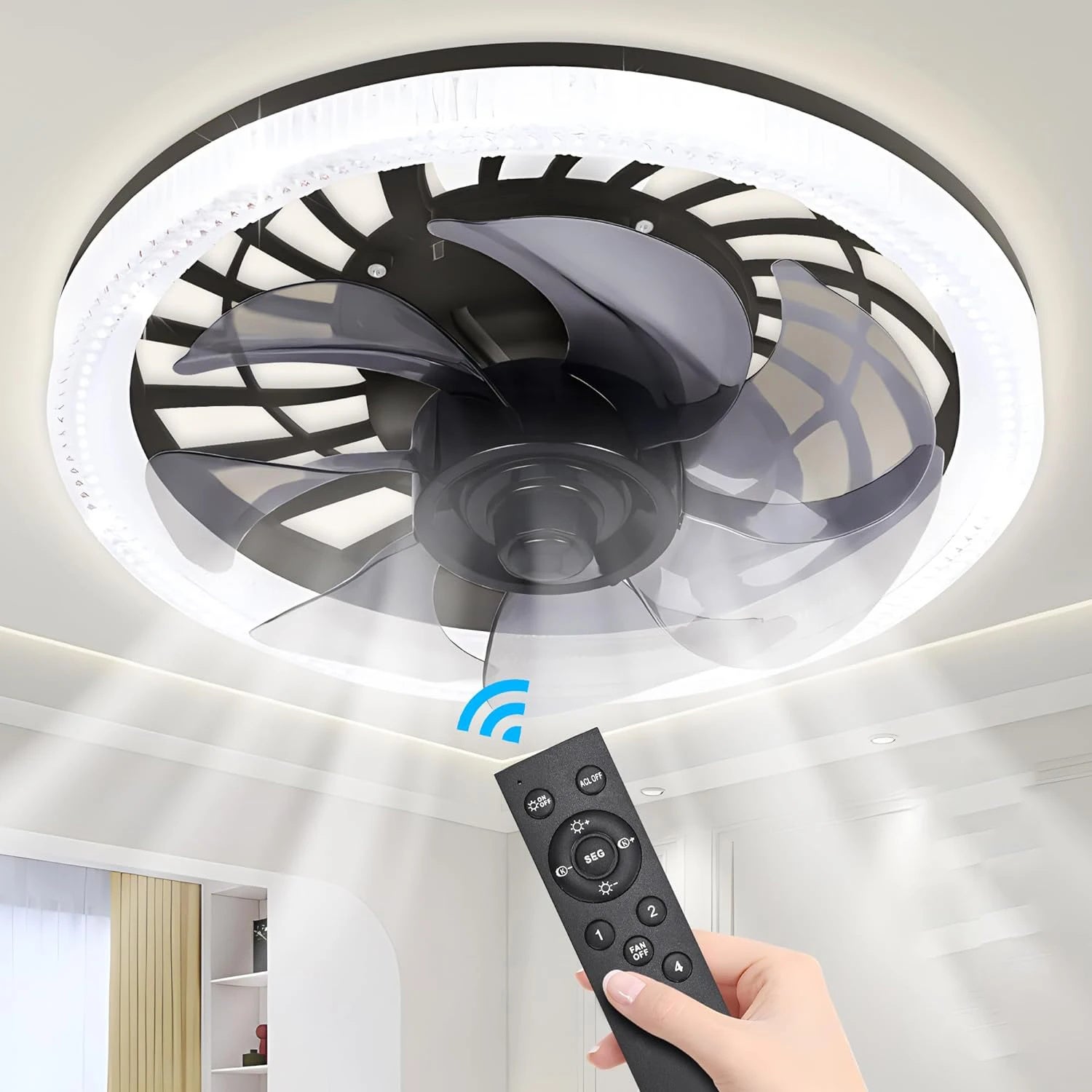 Ventilateur Plafond Avec Lumière RGB Et Télécommande - Silencieux 3 Couleurs E27