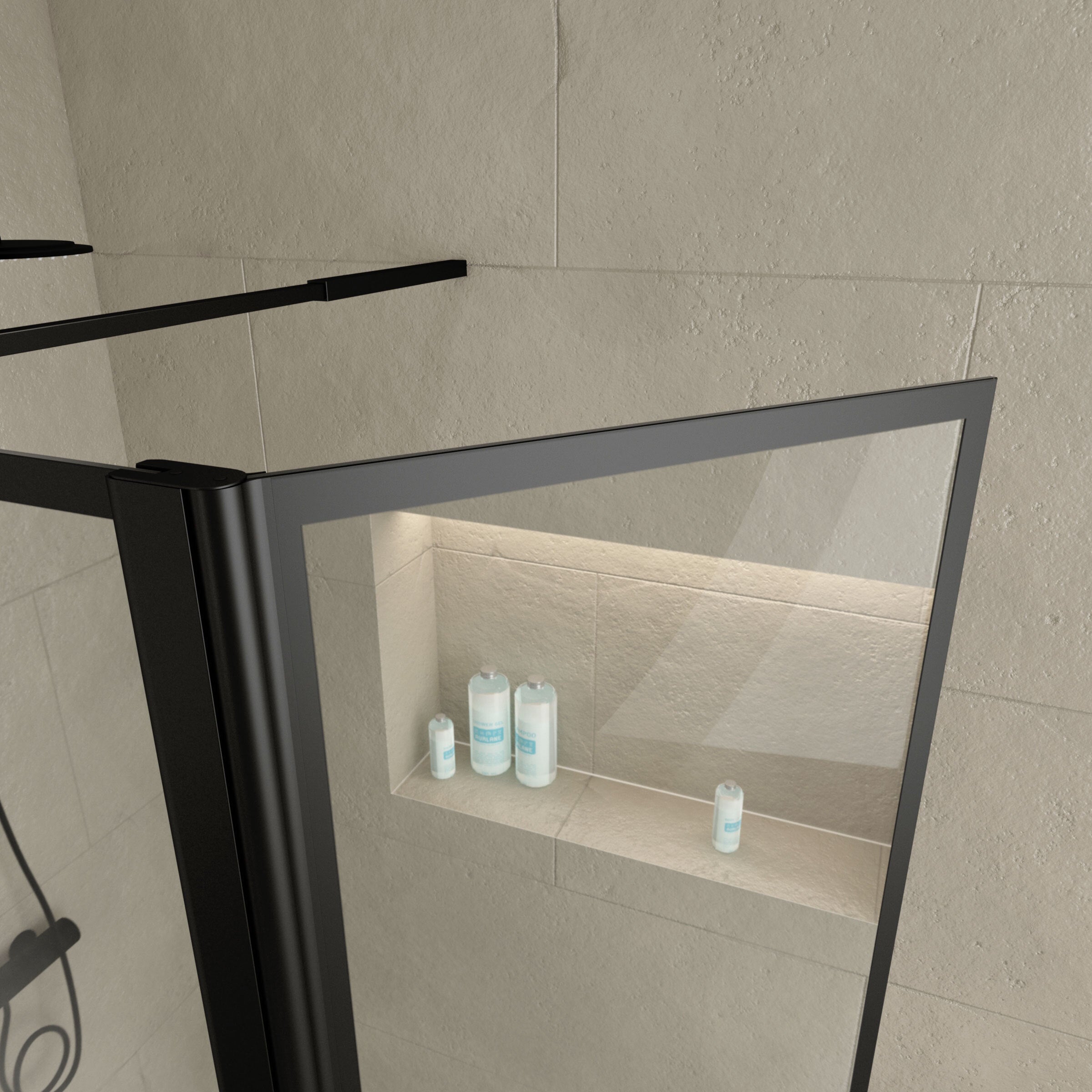 Paroi de Douche avec Volet Pivotant - Cadre et Bras Alu. NOIR MAT - 80+40x200cm - DARK CONTOURING - 9