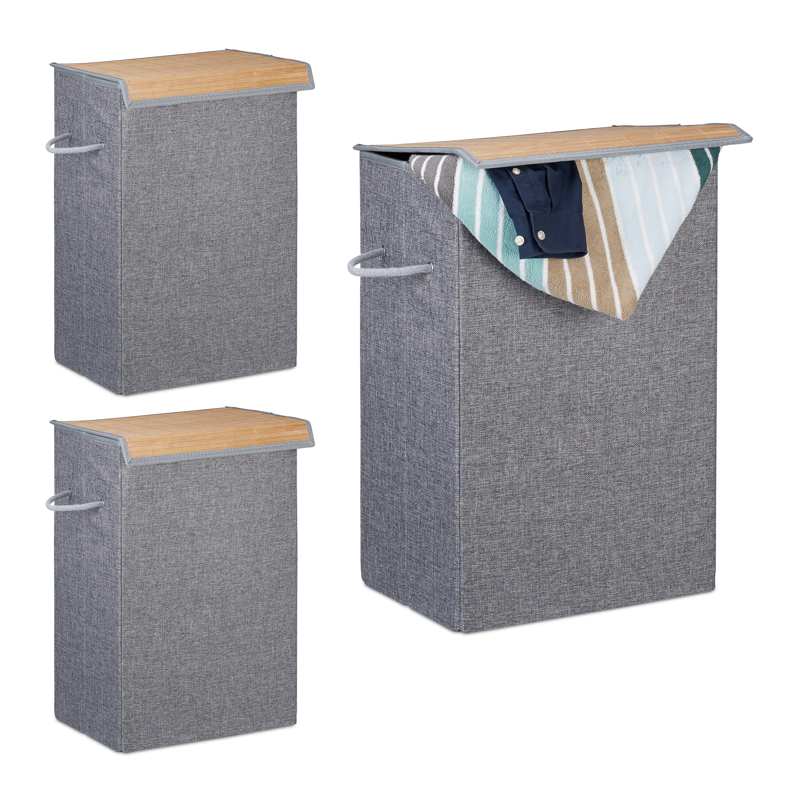 Panier à Linge Pliable En Feutre 80L - Avec Fermeture Magnétique Et Poignées, Gris, Design Elwin Neiles Panier Linge Sale Rangement Pratique