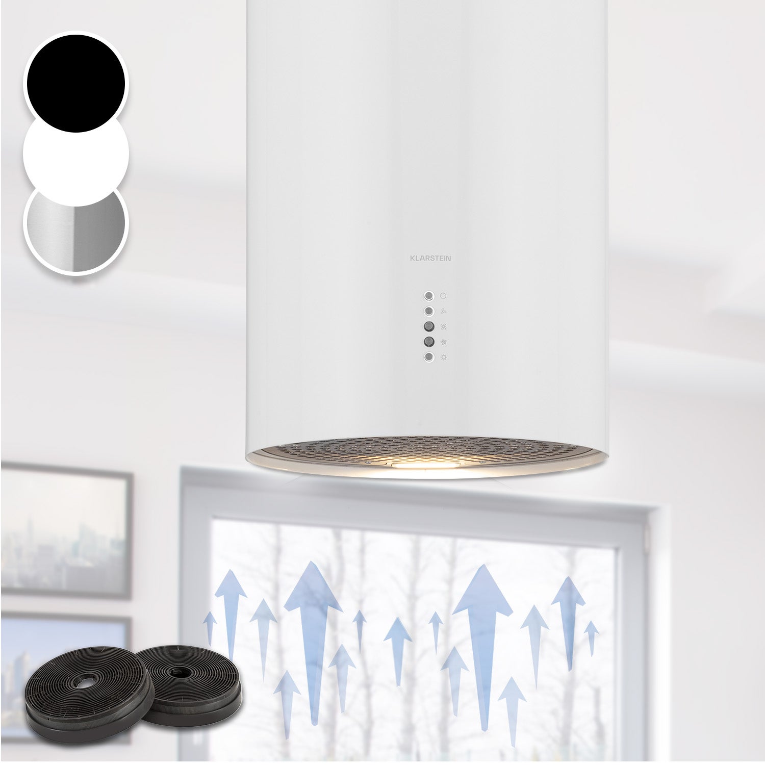 Hotte Aspirante Tête Libre Klarstein Amelia 60cm - 586 M³/h, 3 Vitesses, LED, Blanche
