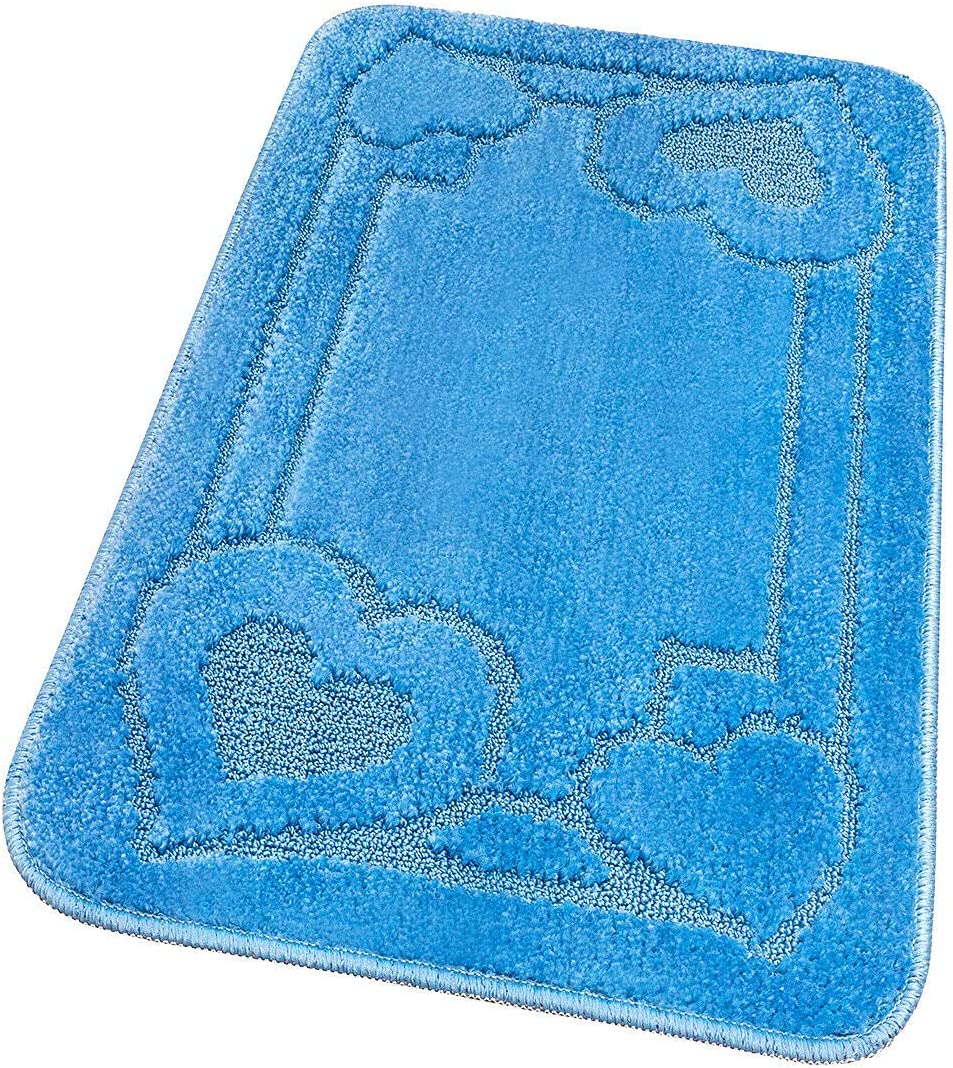 Alfombra de baño 50x110 cm pie de cama moderna suave antideslizante absorbente color sólido corazón azul claro
