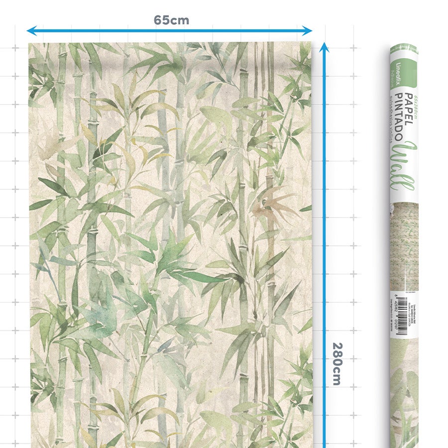 Papel pintado vinílico adhesivo BAMBOO GREEN. Impermeable. Especial cocina y baño. Fácil colocación y limpieza. Case perfecto. 65x280cm - 6