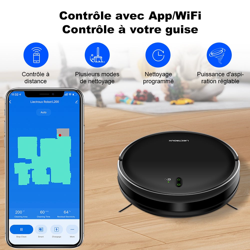 Liectroux L200 – Aspirador robô lavador conectado, 4000 Pa de sucção com recarga automática e controlo por aplicação - 8