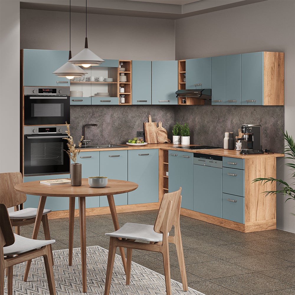 Vicco Cuisine en angle R-Line, Bleu-gris/Chêne de force doré, 247 x 237 cm, PT Chêne - 6