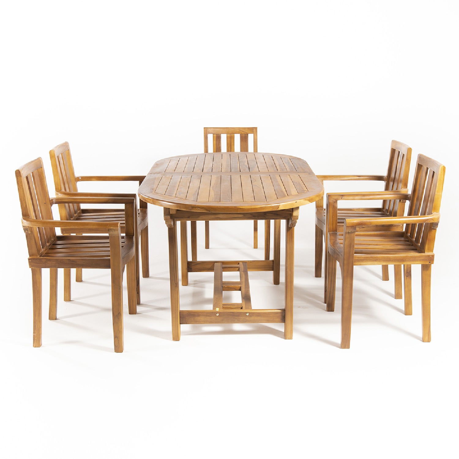 Conjunto de jardín de 6 sillones y mesa ovalada extensible de teca de 160 a 210 cm - 4