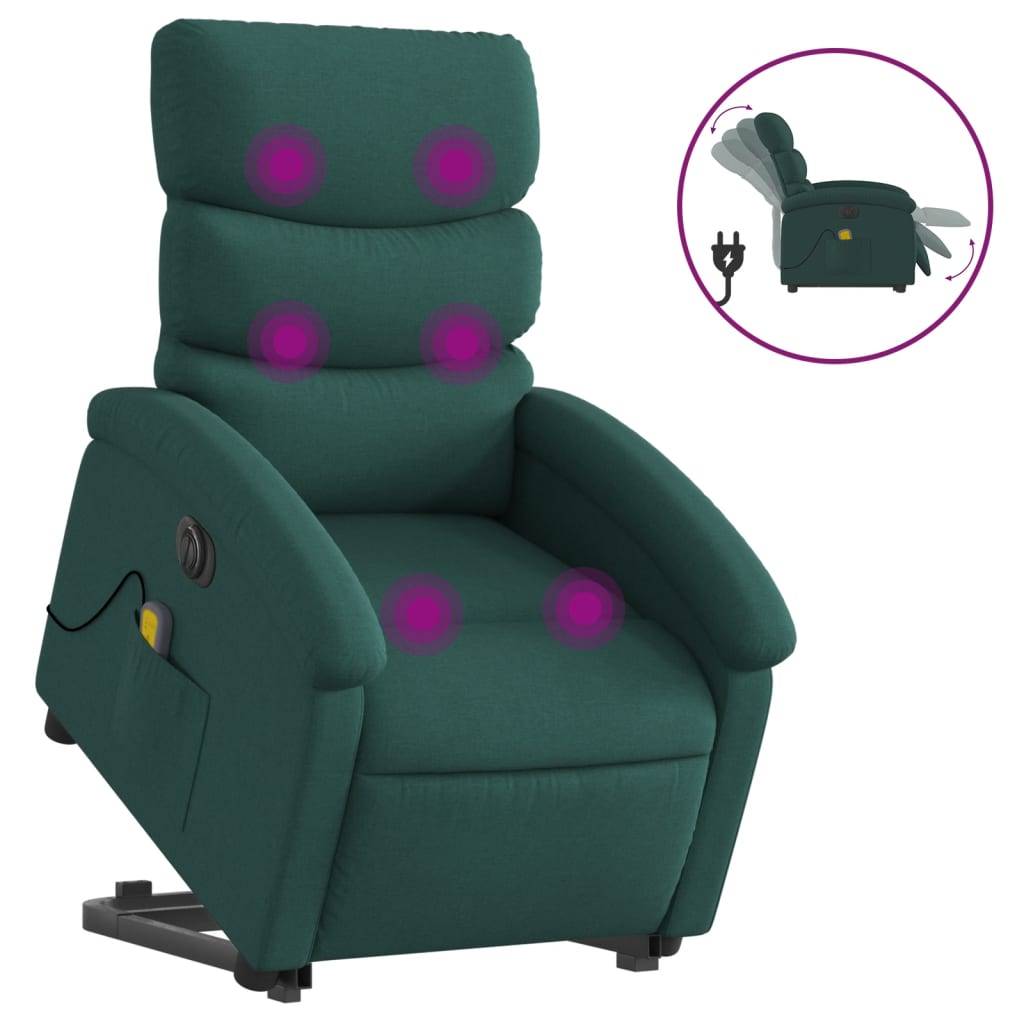 Sillón masaje eléctrico   sillón de relax   silla de relax reclinable elevable tela verde oscuro cfw447836