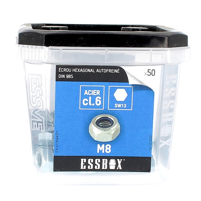 ECROU Hexagonal Indesserrable (Hi) M8 x 5pcs | Autobloquant Frein NYLSTOP Inox A2 avec Bague Nylon (Diam. Int. = 8mm | Diam. Ext = 13mm) DIN985