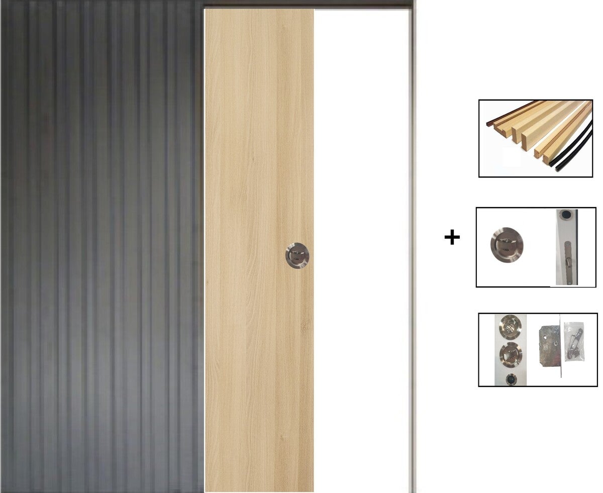 Porte Coulissante Décor Chêne Naturel Honey Oak H204 X L93 Cm,galandage, Kit Finition Gd Menuiseries - 2