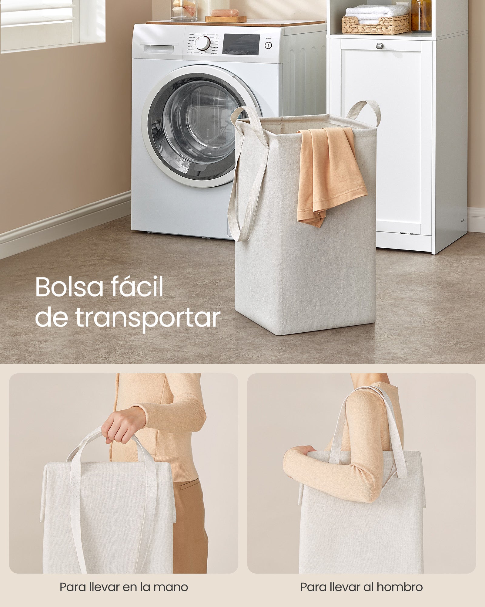 Armario de baño alto con cesto para ropa sucia, bolsa extraíble con asas, compartimento con puerta, mueble de baño, 40 x 40 x 170 cm - 5