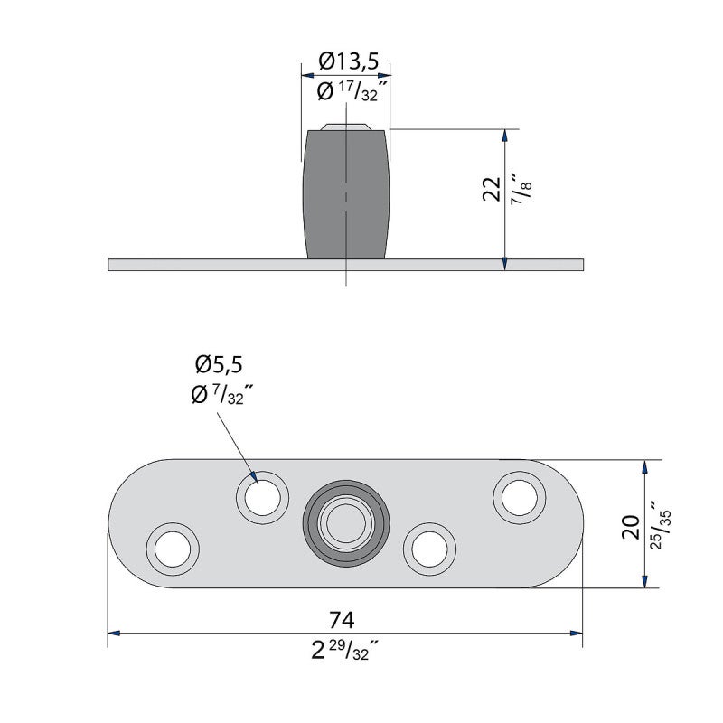 Guide olive en nylon Ø 13,5 mm pour porte jusqu'à 80 kg - 3