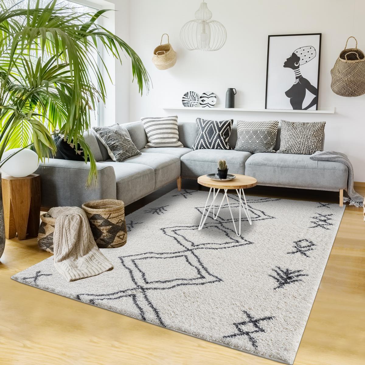 Tapis berbère 120x170 tissé motif ethnic LYN4 DOUX 3 crème - 7
