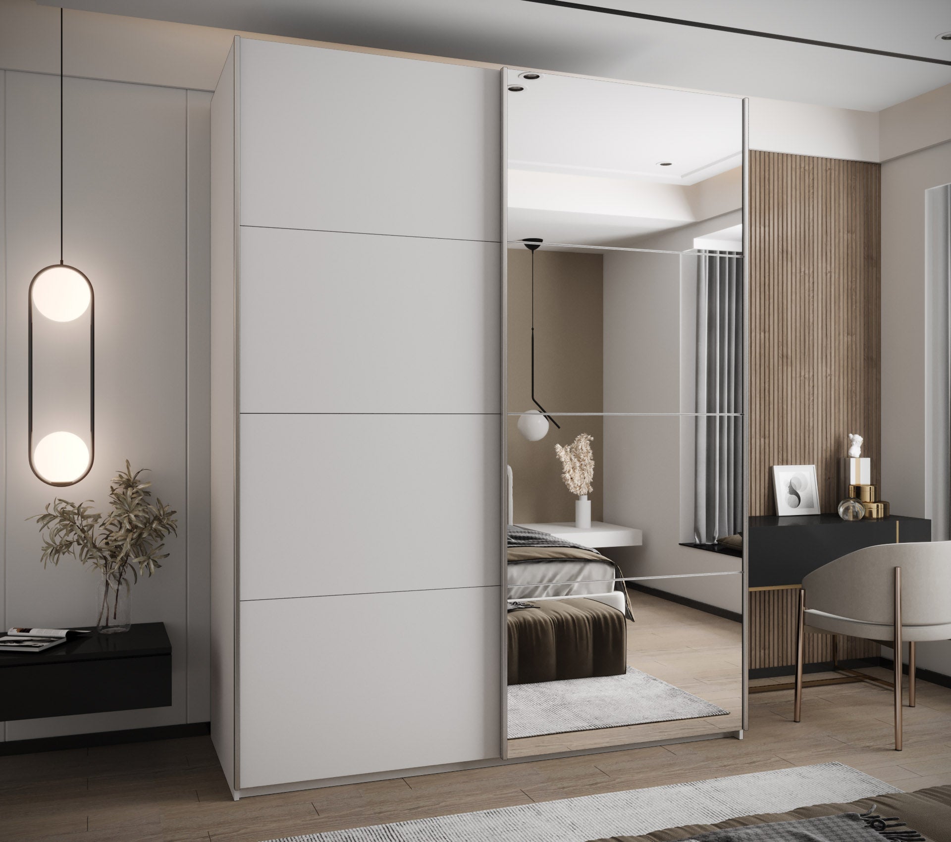 Szafa przesuwna wysoka Lux 3 200 x 64 x 245,5 cm biały + biały + u. srebrny - Abiks Meble - 2