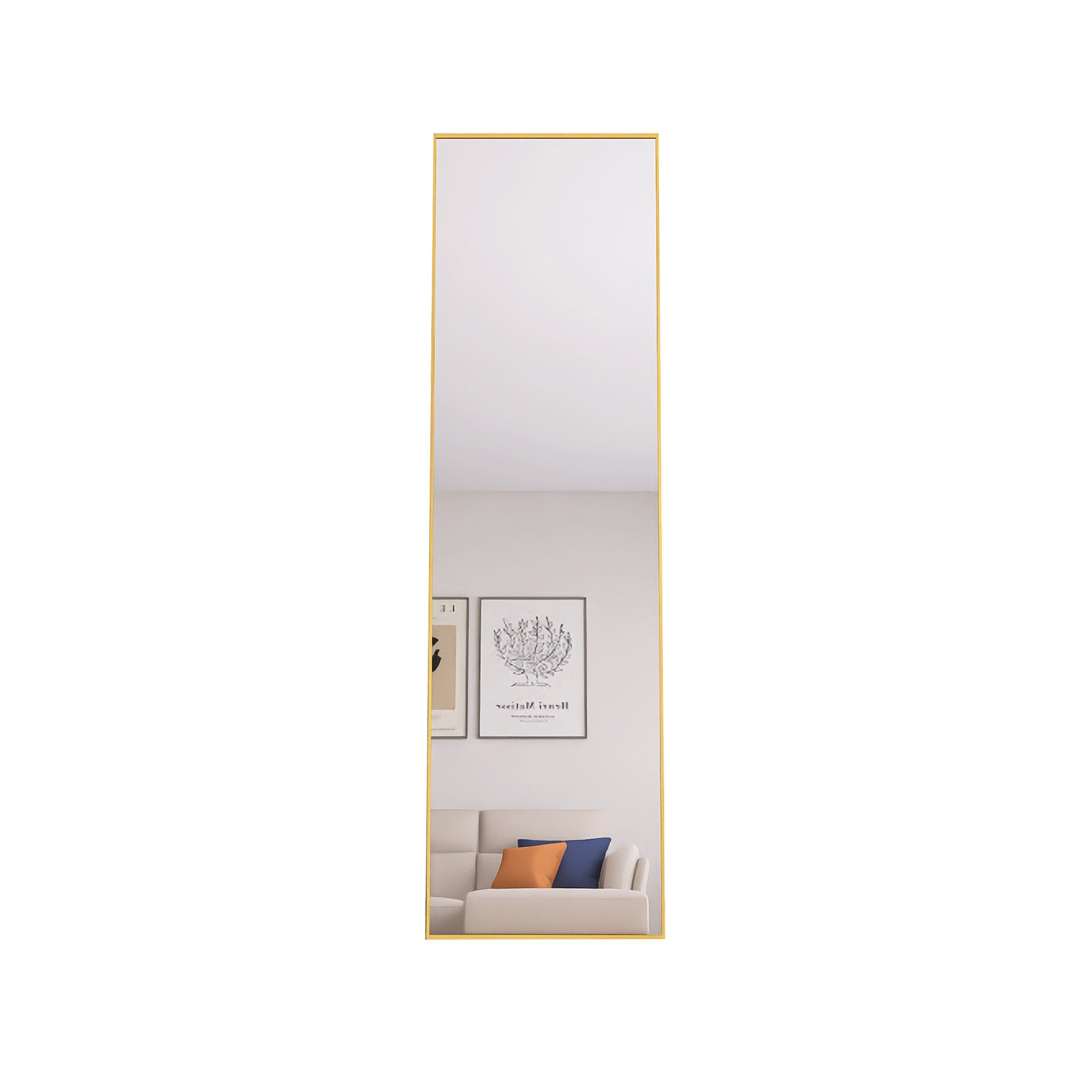 Miroir sur pied pleine longueur, 140 x 40 cm, Doré HD, cadre en alliage d'aluminium, miroir mural en verre trempé, idéal pour la chambre, le dressing - 9