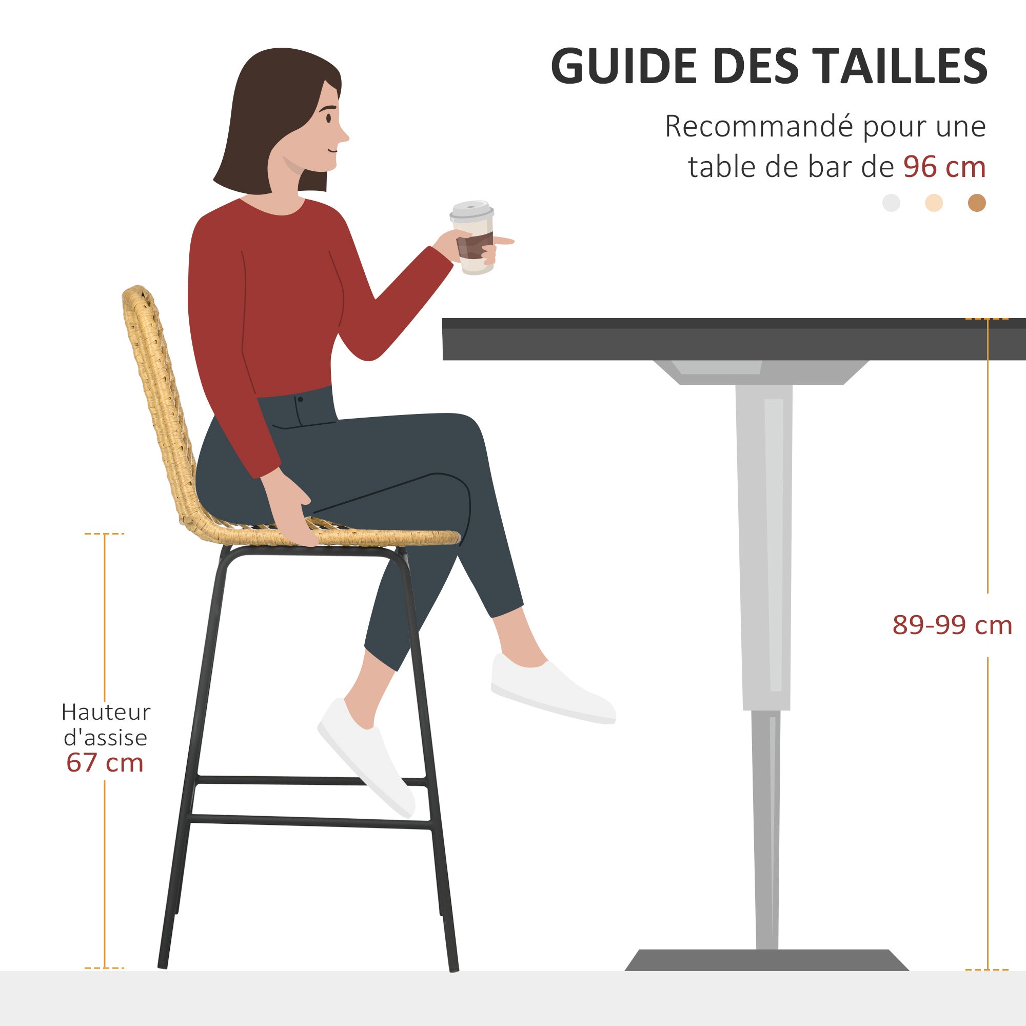 Tabourets de bar résine tressée rotin PE HOMCOM - 6