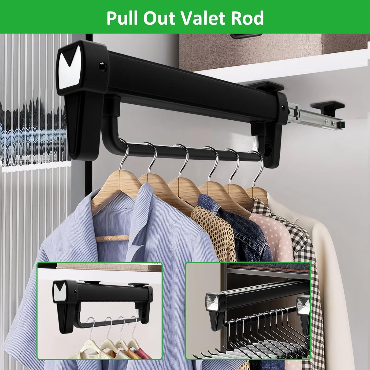 Tringle Penderie Coulissante - Hanger Extensible Porte-Vêtements, Cintre Télescopique pour Organiser Placards et Armoires - 4