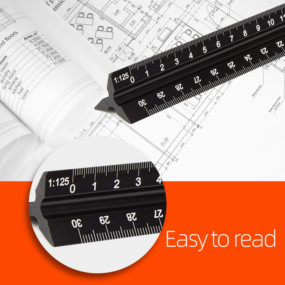 Règle d'architecte triangulaire en aluminium, métrique 1:20, 1:25, 1:50, 1:75, 1:100, 1:125, standard 30.5 cm environ, pour architectes, étudiants - 5