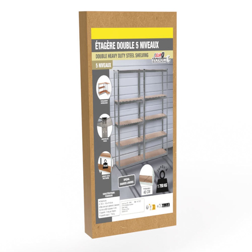 Étagère garage métallique 5 niveaux L180×P40xH180 cm : Robuste, modulable, montage facile par clips sans vis - 40 cm - Gris - 9