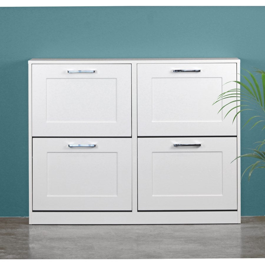 Scarpiera 4 ante in legno bianco 105x82x24 cm - 2