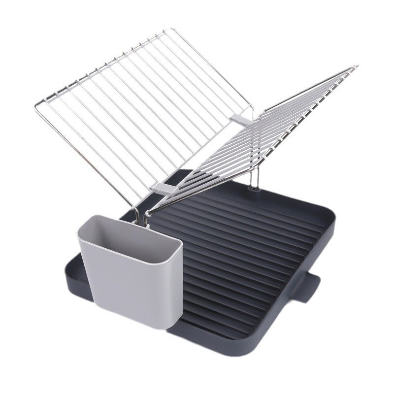 Ociekacz do naczyń Y-Rack 2-poziomowy, ze słoikiem na przybory kuchenne, zintegrowana wylewka, duża pojemność, szary, 11,5 x 30,4 x 31,9 cm