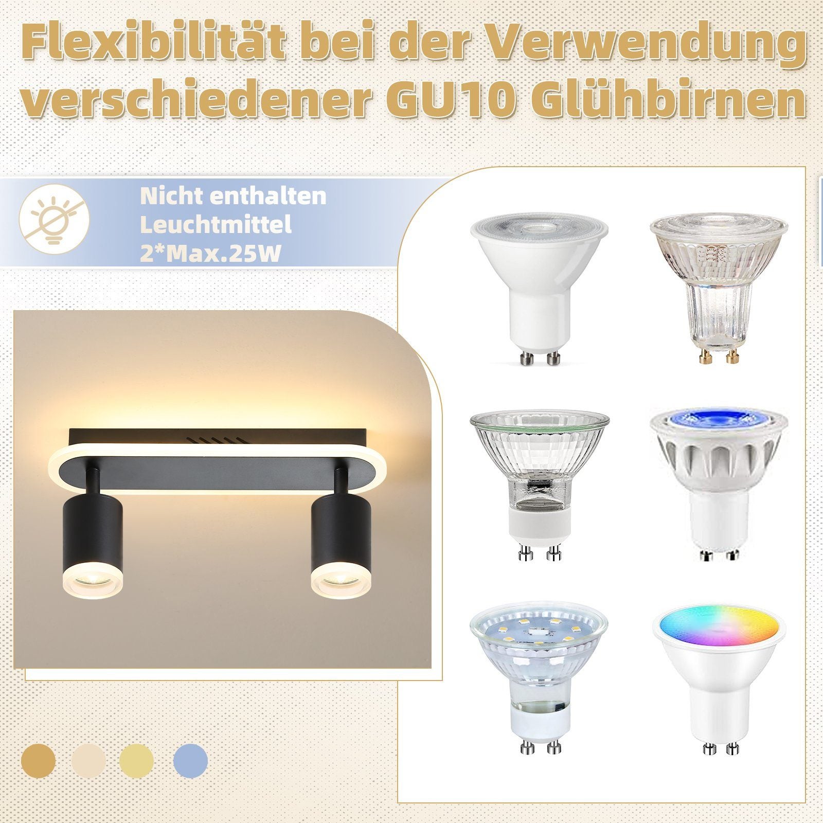 NETTLIFE 2 spots de plafond LED noir GU10 en métal, orientables à 330°, pour chambre couloir salle à manger cuisine salon, lumière blanc chaud - 4