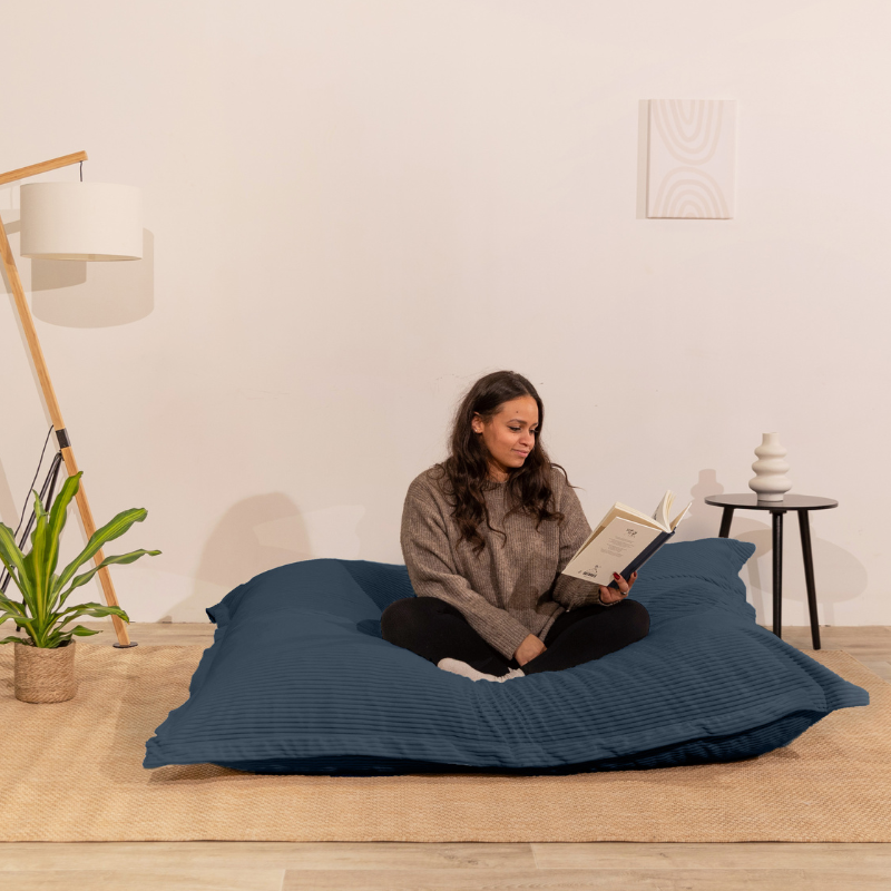 Pouf velours côtelé déhoussable BANANAIR 180 x 140 cm bleu nuit - 5