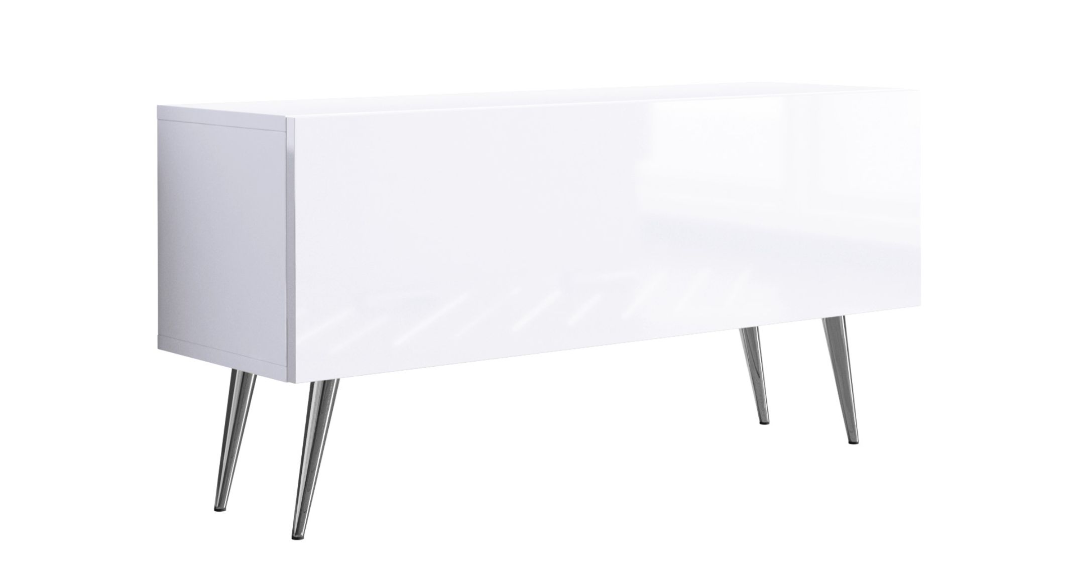 Szafka RTV : Biały Matowy / Biały Połysk, nogi chrom, 100 x 32 x 52 cm