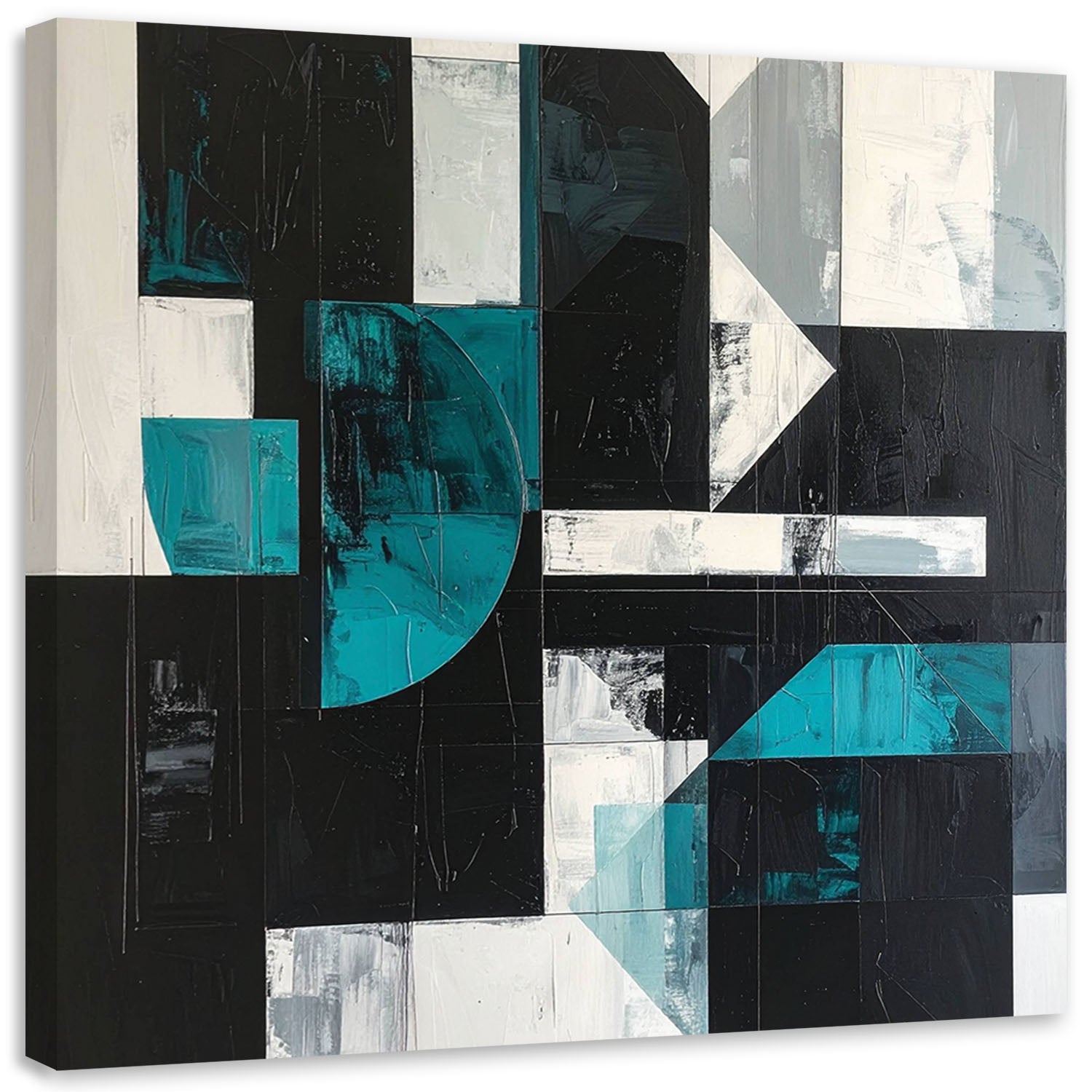 Obraz do salonu biura kuchni, Geometryczne kształty turkusowy czarny 40x40