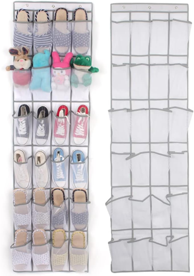 2 PCS 24-kieszeniowy wiszący organizer na buty (biały) Wiszący na drzwiach organizer na buty Składany, widoczny schowek na buty