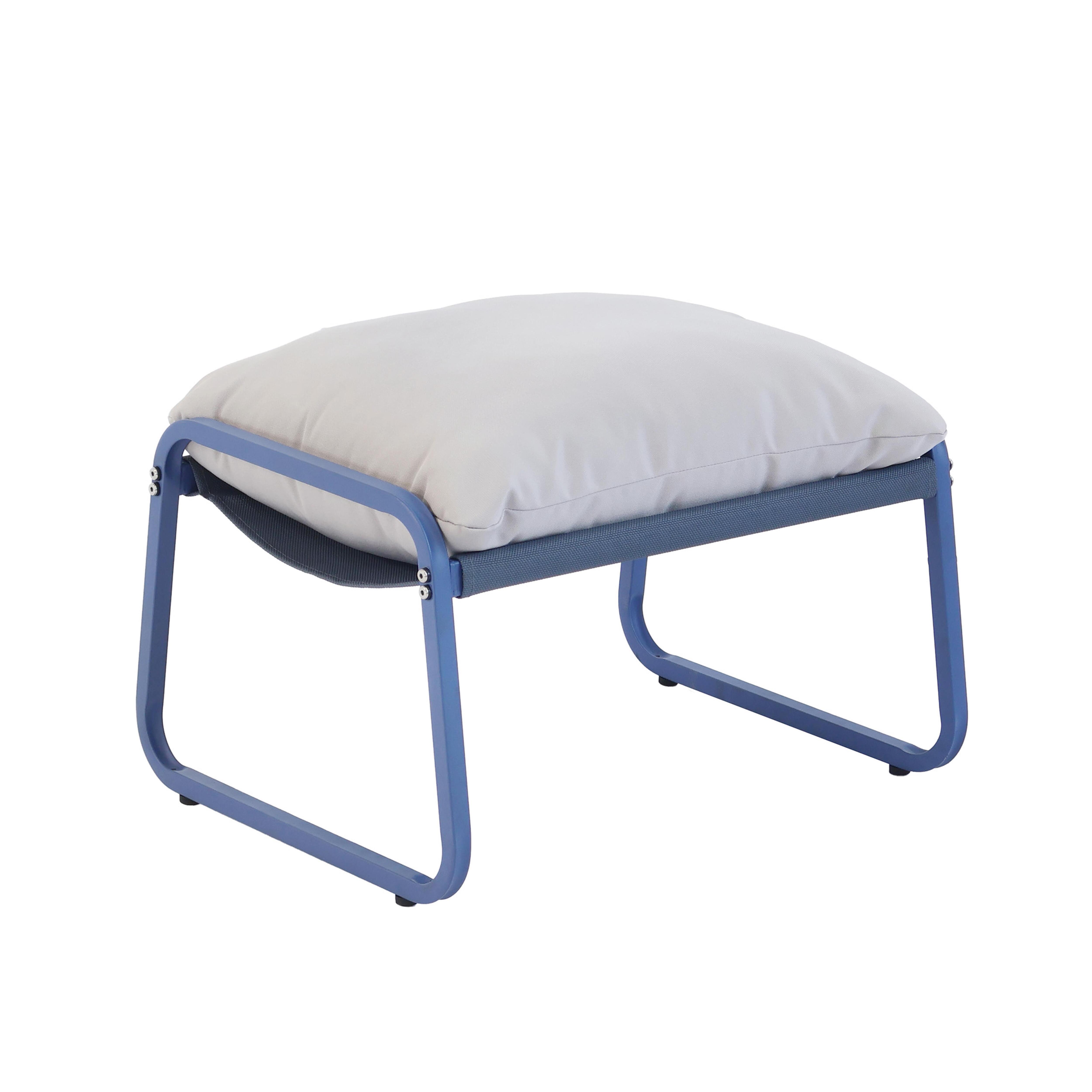 Fauteuil relax en acier et textilène avec repose-pieds bleu pacific - 7