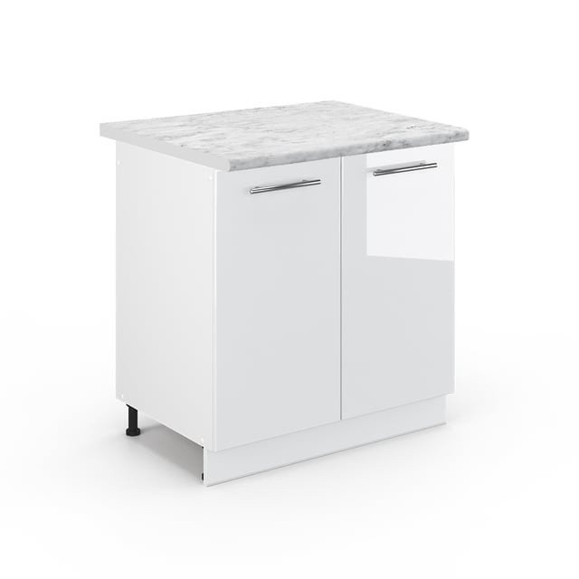 Vicco Meuble bas sous-évier Fame-Line, Blanc Haute brillance, 80cm , PT Marbre
