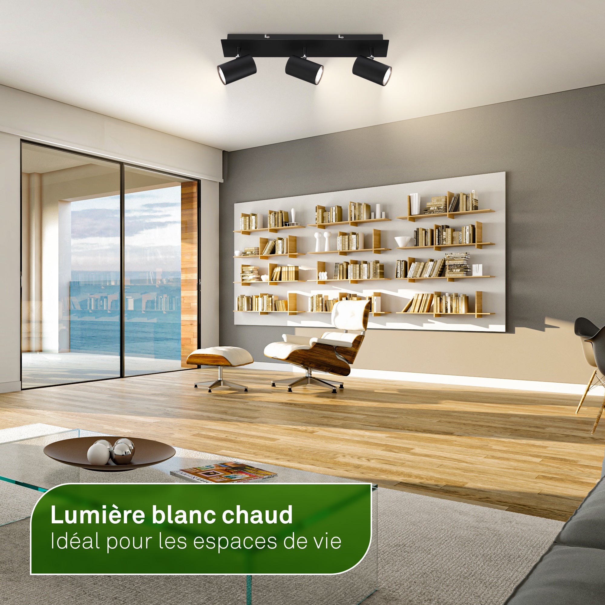 Spot LED 3-flammes - Classe d'efficacité énergétique A - IP20 - 450x80x125mm - Noir - 3.000K - 3x2W / 450lm - Briloner - 5