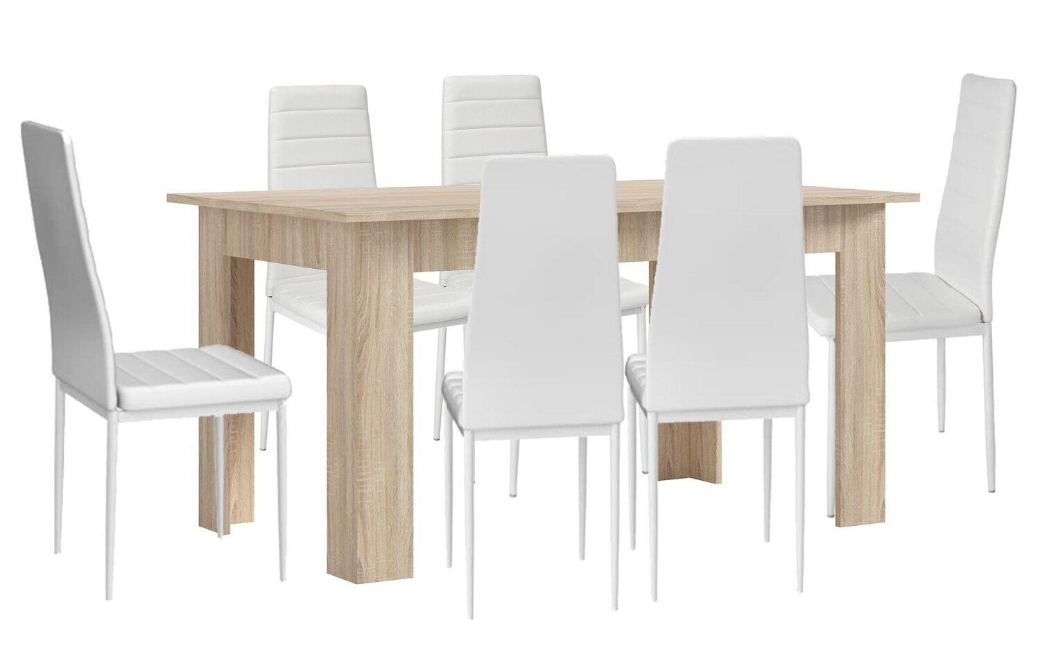 Pack Mesa de Comedor o Cocina Cambria + 6 Sillas en Polipiel/metal