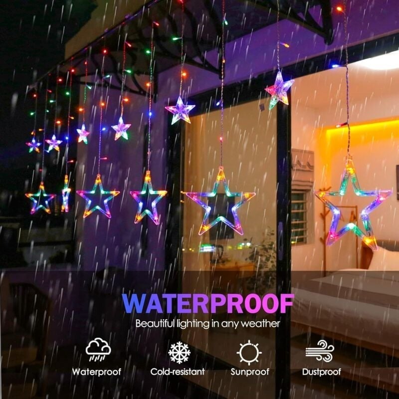 Guirlande lumineuse étoilée, rideau lumineux étoilé de 3,5 m, 8 modes d'éclairage, guirlande lumineuse étanche pour balcon - 2