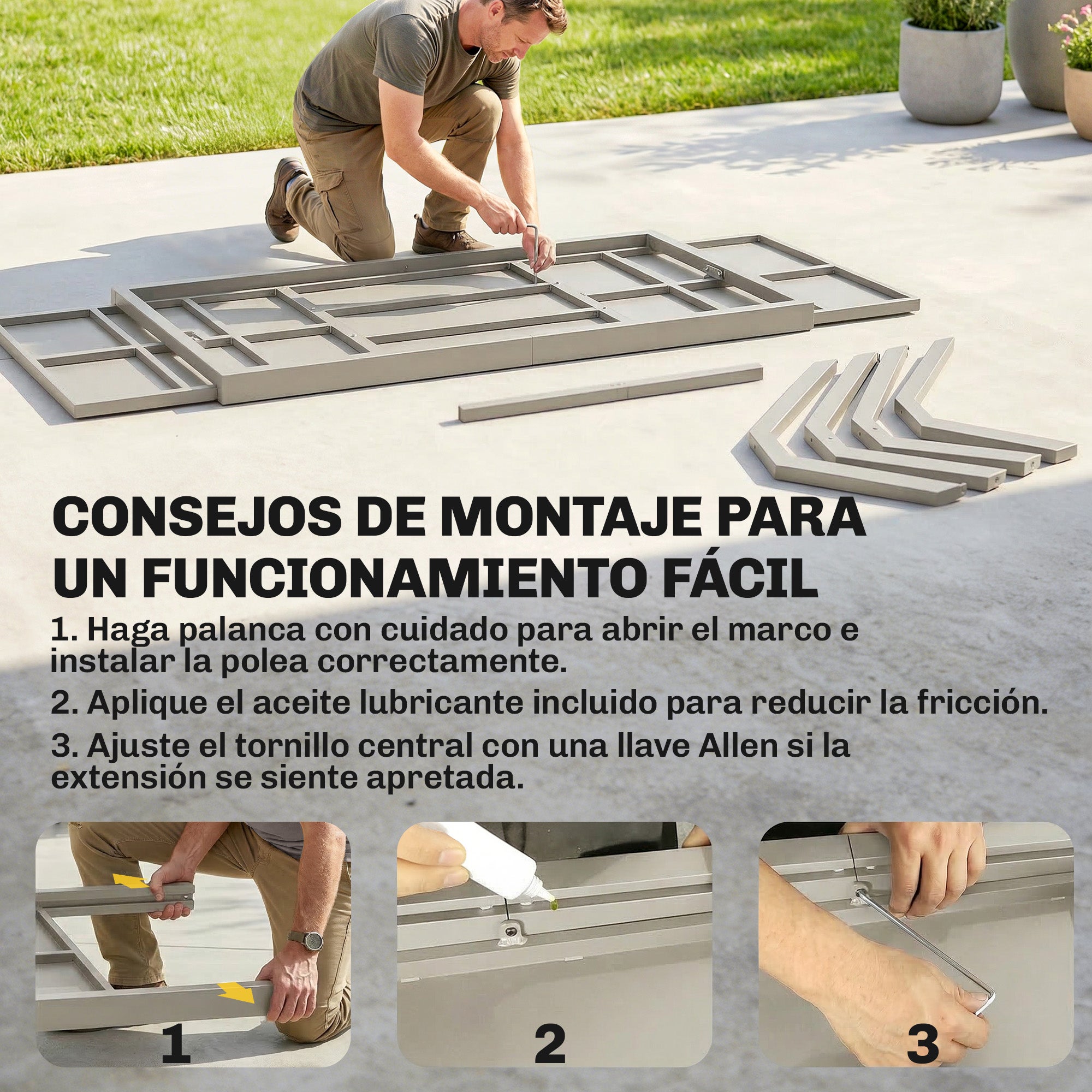 Gris - Table à manger extérieure extensible 154/214 cm pour 8 à 10 personnes, en acier aluminium doté de un plateau imitation bois - 9