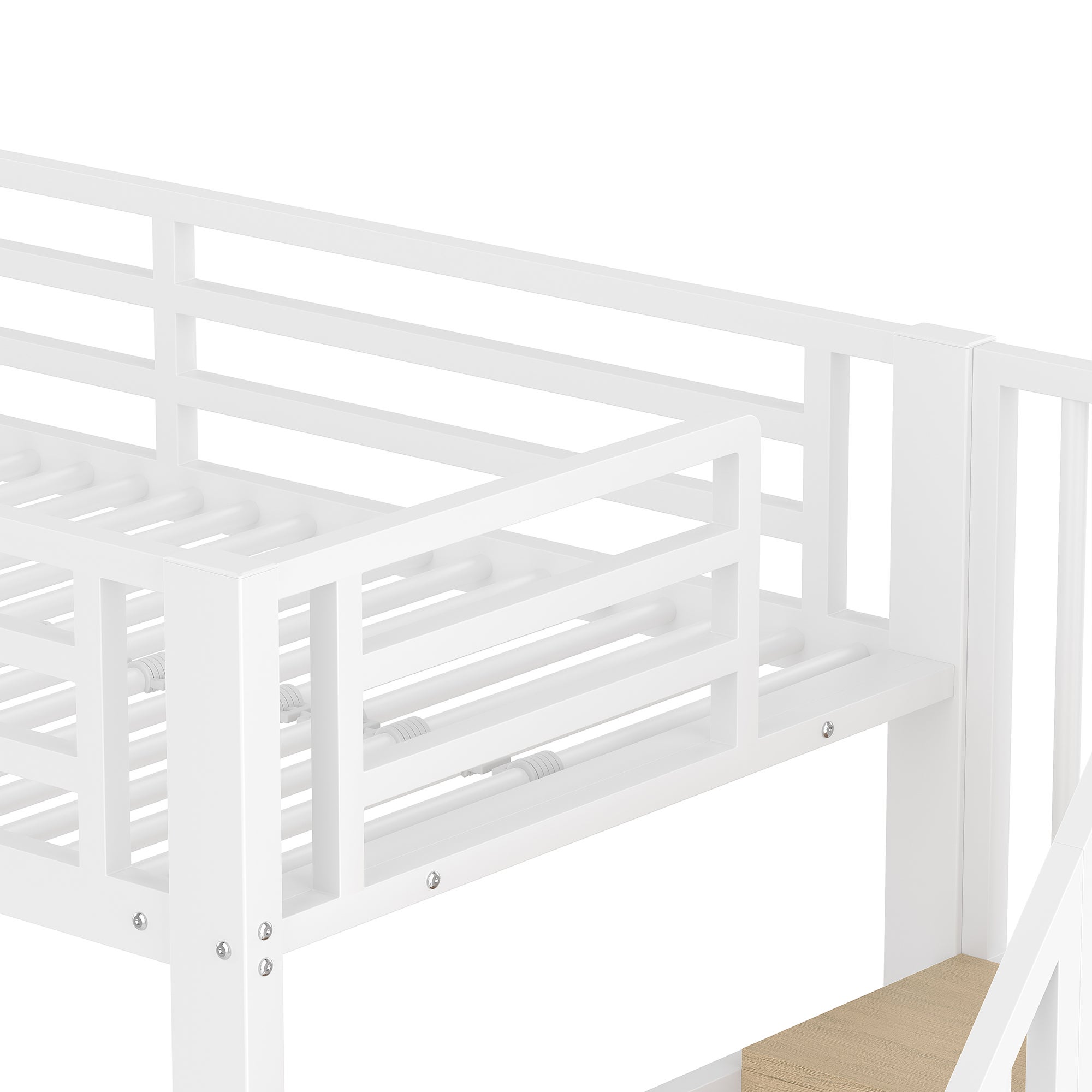 Lit mezzanine en métal 90x200 cm avec LED intégrée,lit surélevé avec rangements et étagères,escalier sécurisé,structure robuste style industriel,Blanc - 9